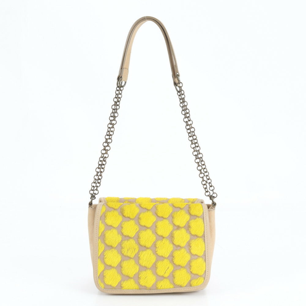 美品 tee Lisa ティーリサ ハラコ フラワー レザーチェーン 2WAY ショルダーバッグ 斜め掛け ハンド トート レディース EEE CR30-9