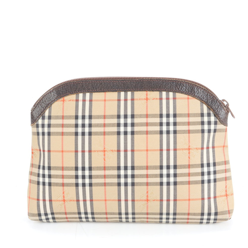 美品 バーバリー ノバ チェック シャドーホース レザー キャンバス 化粧 ポーチ メイク アクセサリー レディース ERE CS8-5