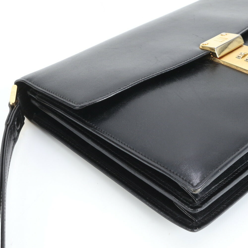 美品 ダンヒル レザー セカンドバッグ クラッチ ポーチ 通勤 ビジネス ブラック 黒 ゴールド 金具 メンズ EEE CS19-4