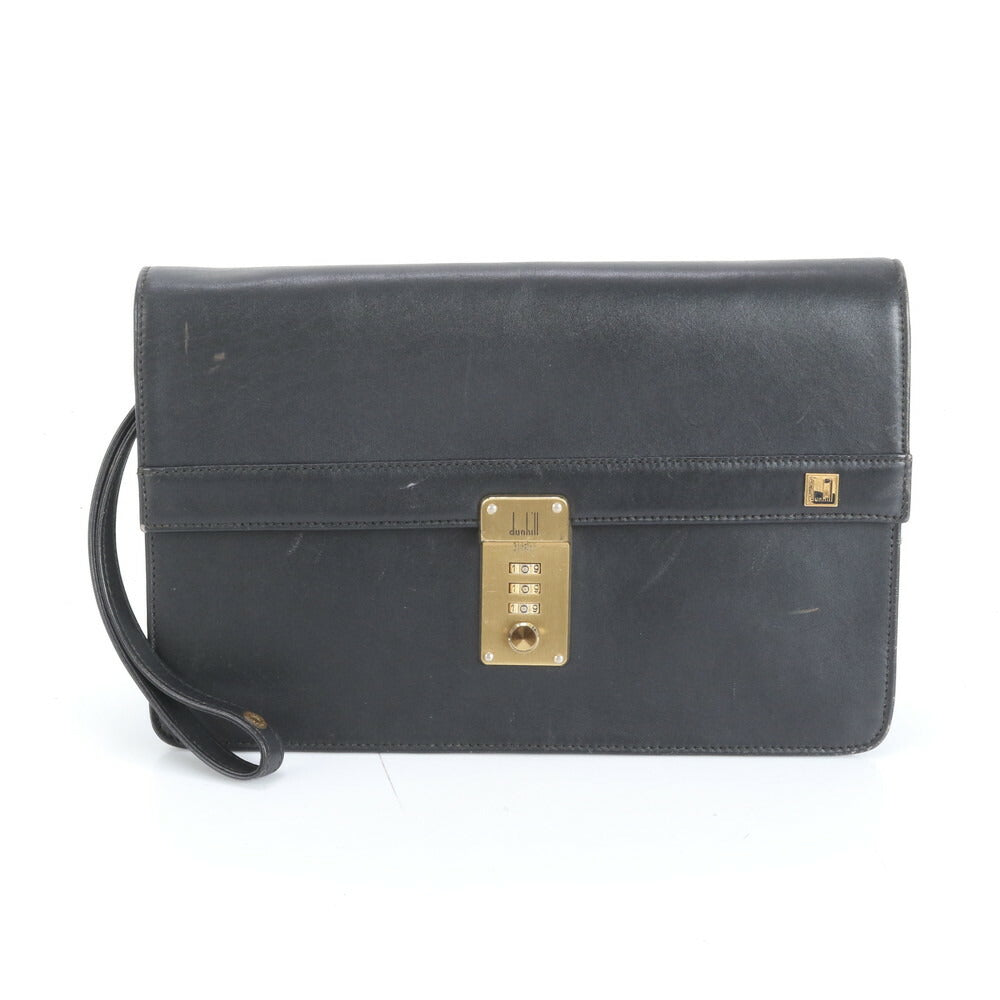 美品 ダンヒル レザー セカンドバッグ クラッチ ポーチ 通勤 ビジネス ブラック 黒 ゴールド 金具 メンズ EEE CS19-7