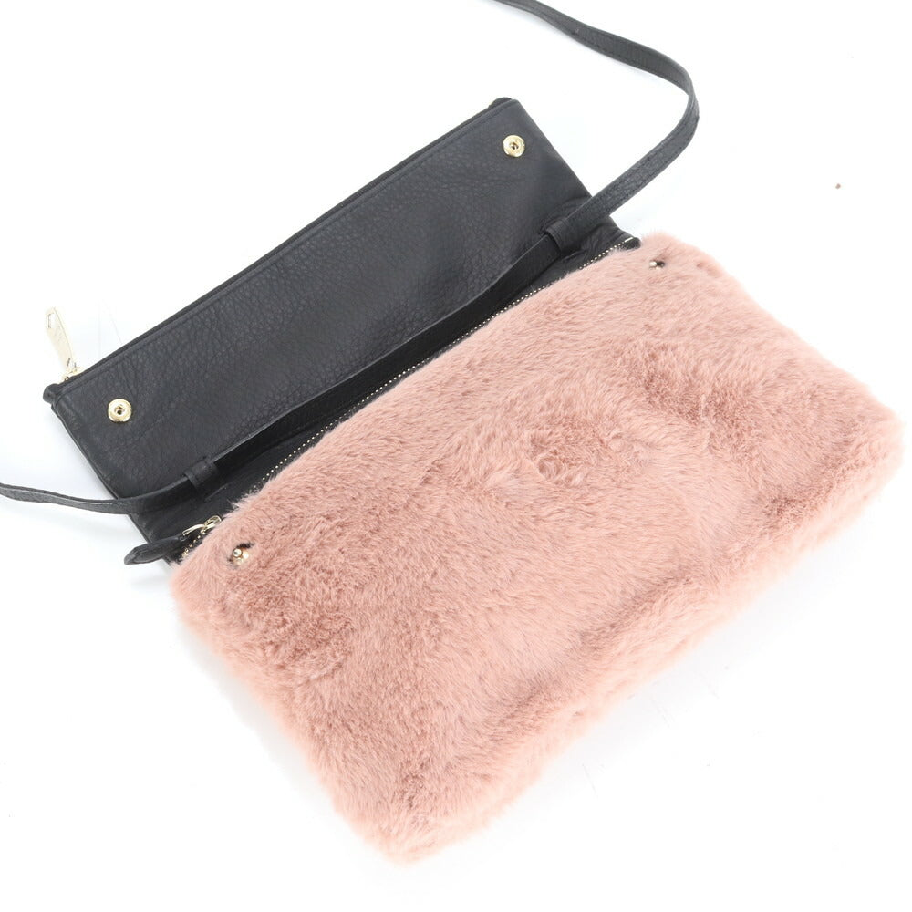 極美品 ポールスミス フォルドオーバー ファー レザー ショルダー ロング ウォレット 長財布 斜め掛け レディース EEE CS23-7