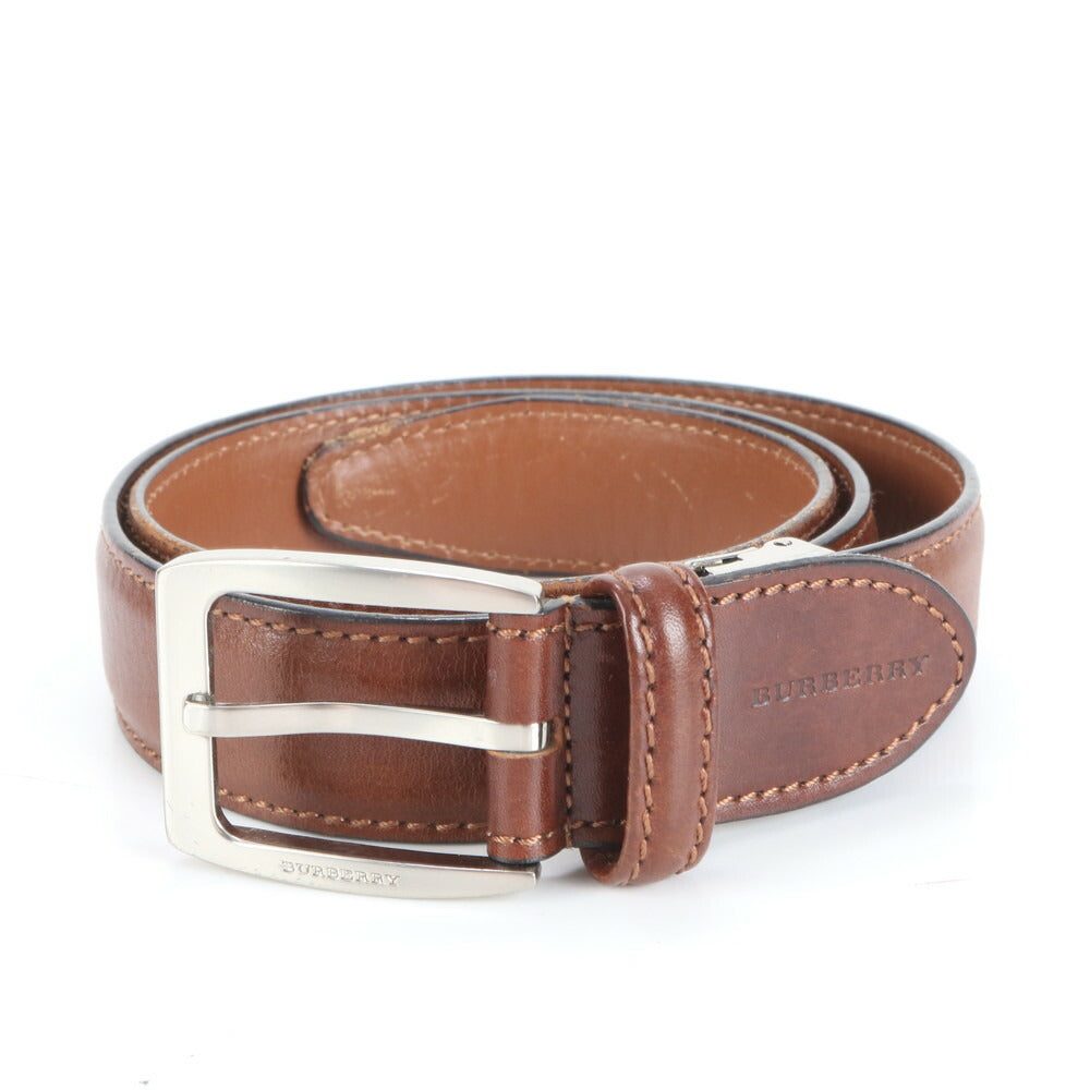 美品 バーバリー レザー ベルト シルバー バックル ブラウン 茶色 ビジネス スーツ カジュアル ブランド メンズ RRE CS29-2