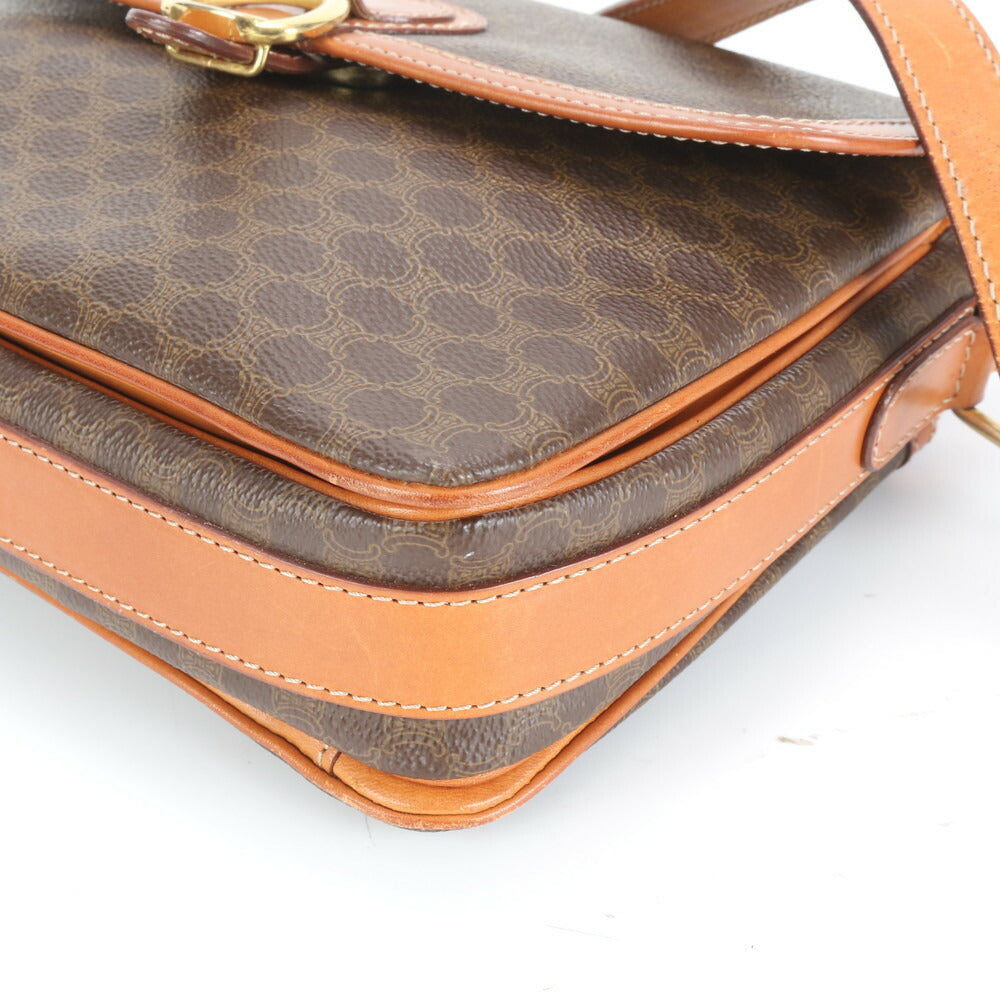 美品 ヴィンテージ セリーヌ マカダム レザー ショルダーバッグ 斜め掛け クロスボディ ゴールド 金具 レディース EUE CT6-1