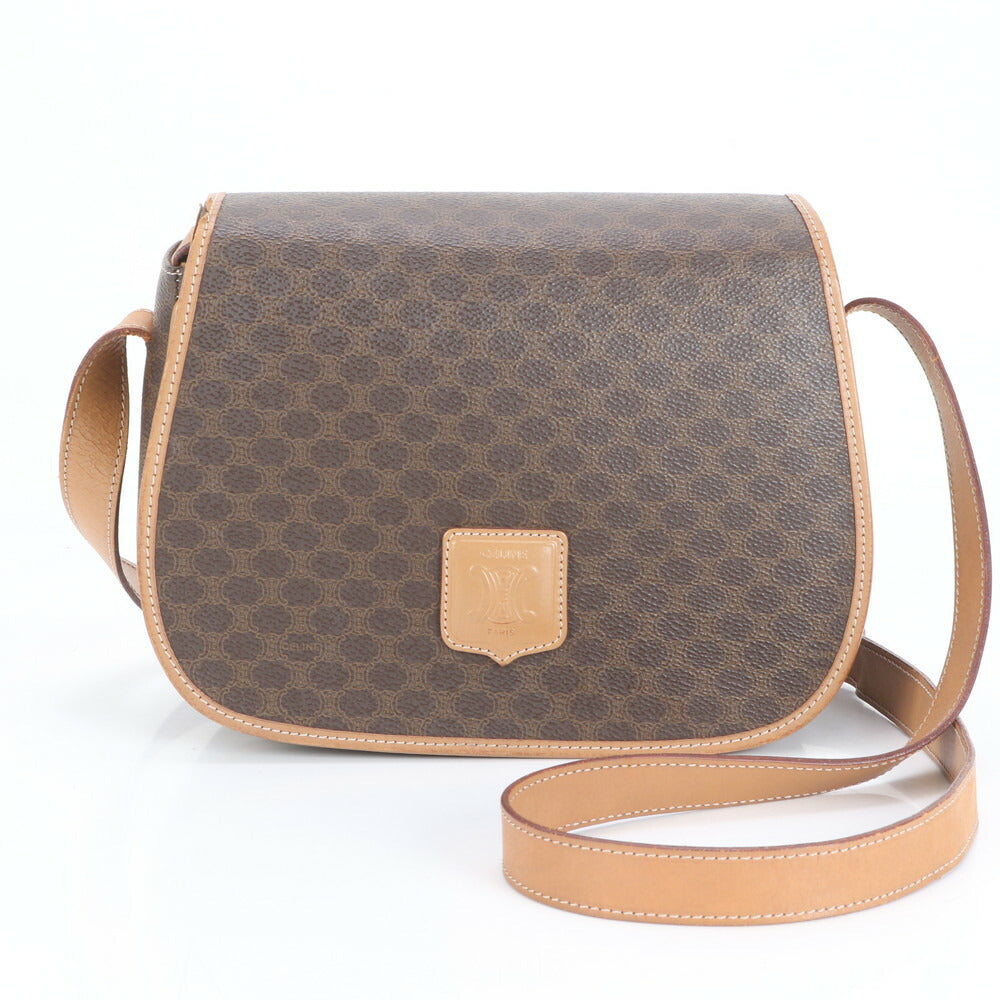 美品 ヴィンテージ セリーヌ マカダム トリオンフ レザー ショルダーバッグ 斜め掛け ハンド トート レディース 革 VVV CT9-4