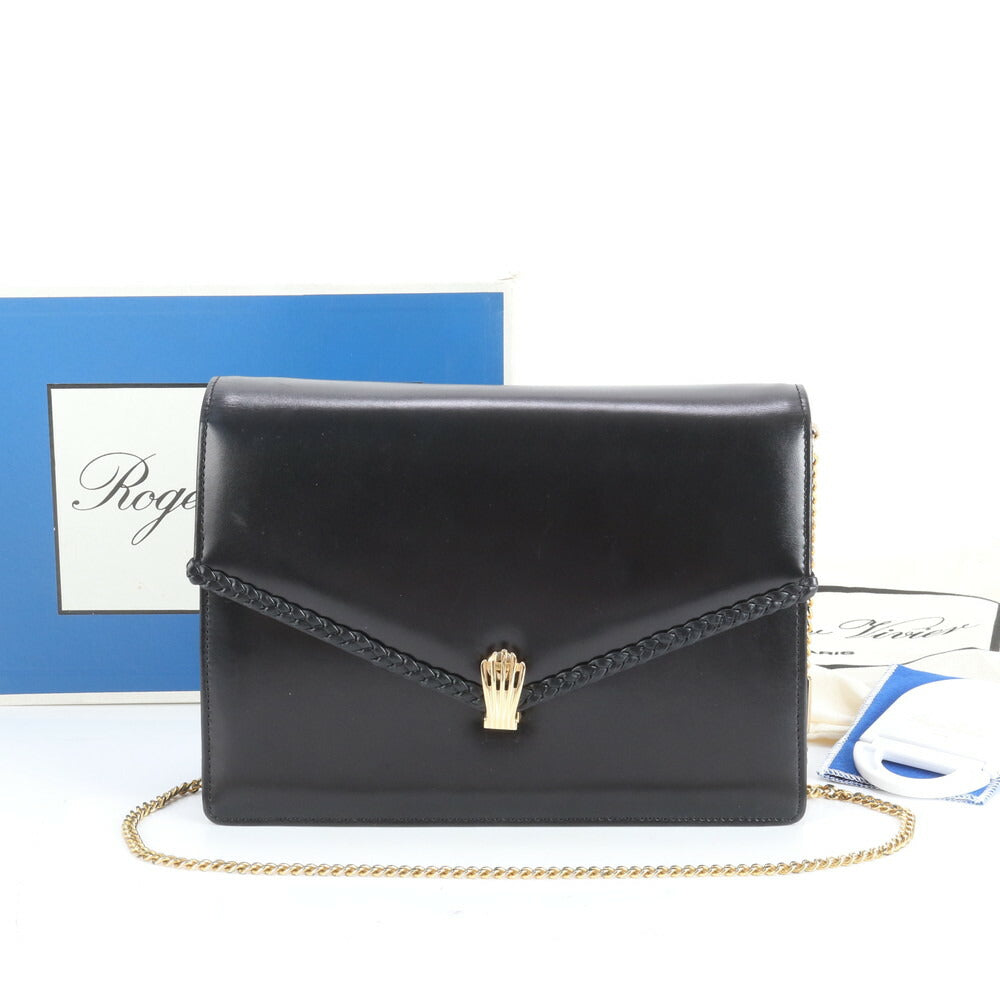 極美品 Roger Vivier ロジェ ヴィヴィエ チェーン レザー ショルダーバッグ 肩掛け ハンド ブラック 黒 レディース VMM CT29-8