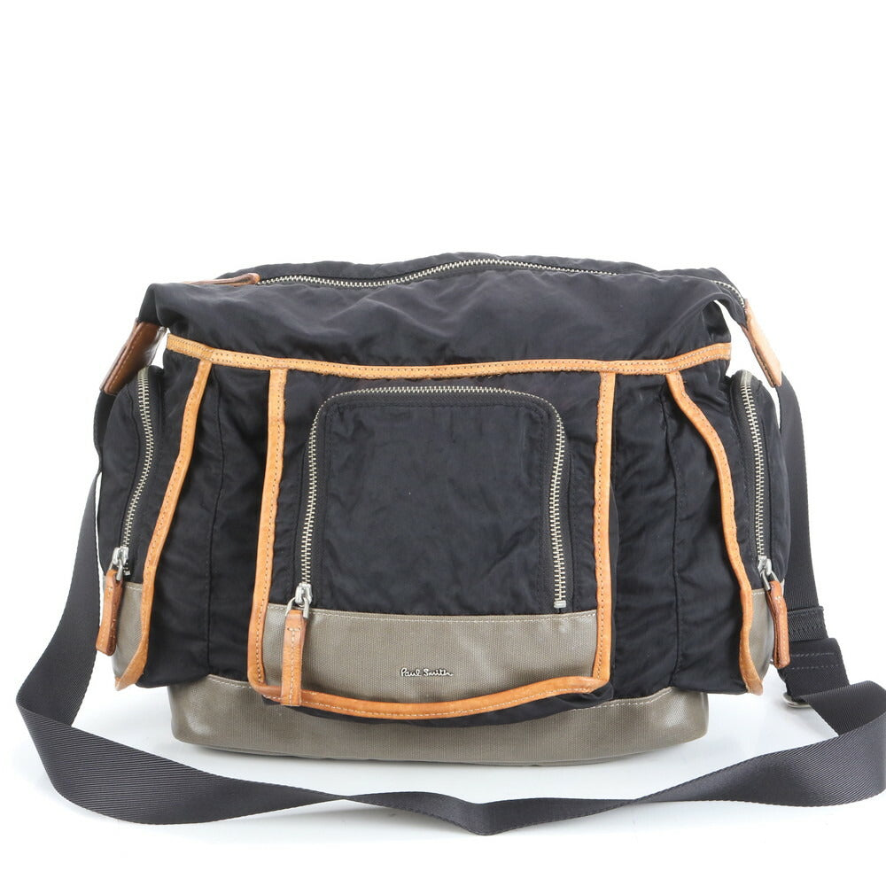 美品 ポールスミス レザー ナイロン ショルダーバッグ 斜め掛け メッセンジャー 通勤 ブラック 黒 A4 メンズ RMM CU10-8