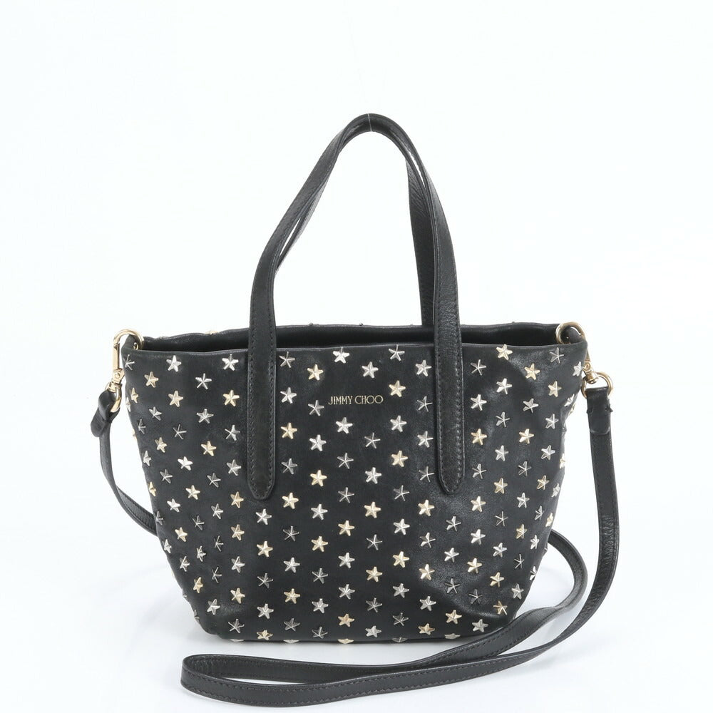 極美品 ジミーチュウ ホログラムシール付 スター スタッズ ミニ サラ レザー 2WAY ショルダーバッグ 斜め掛け レディース RUE CU19-8