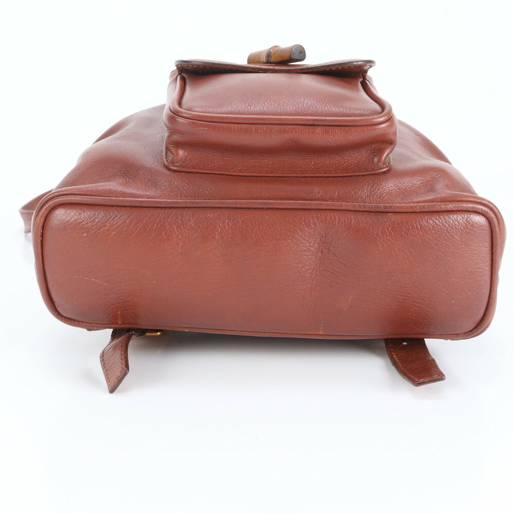 極美品 ヴィンテージ オールド グッチ バンブー レザー リュックサック リュック バックパック ブラウン 茶色 レディース EEE CV5-4