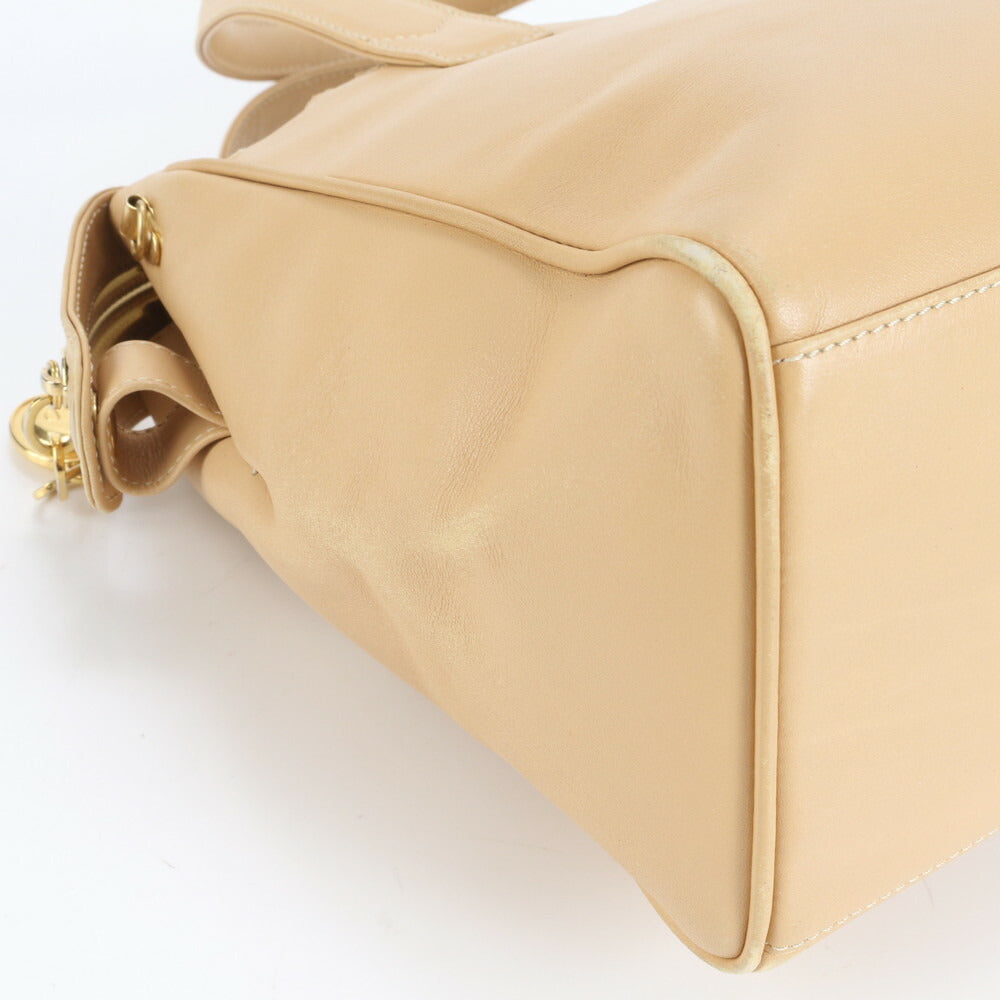 クリスチャンディオール レディディオール レザー ハンドバッグ トート ベージュ ゴールド 金具 本革 レディース EEE CV5-5