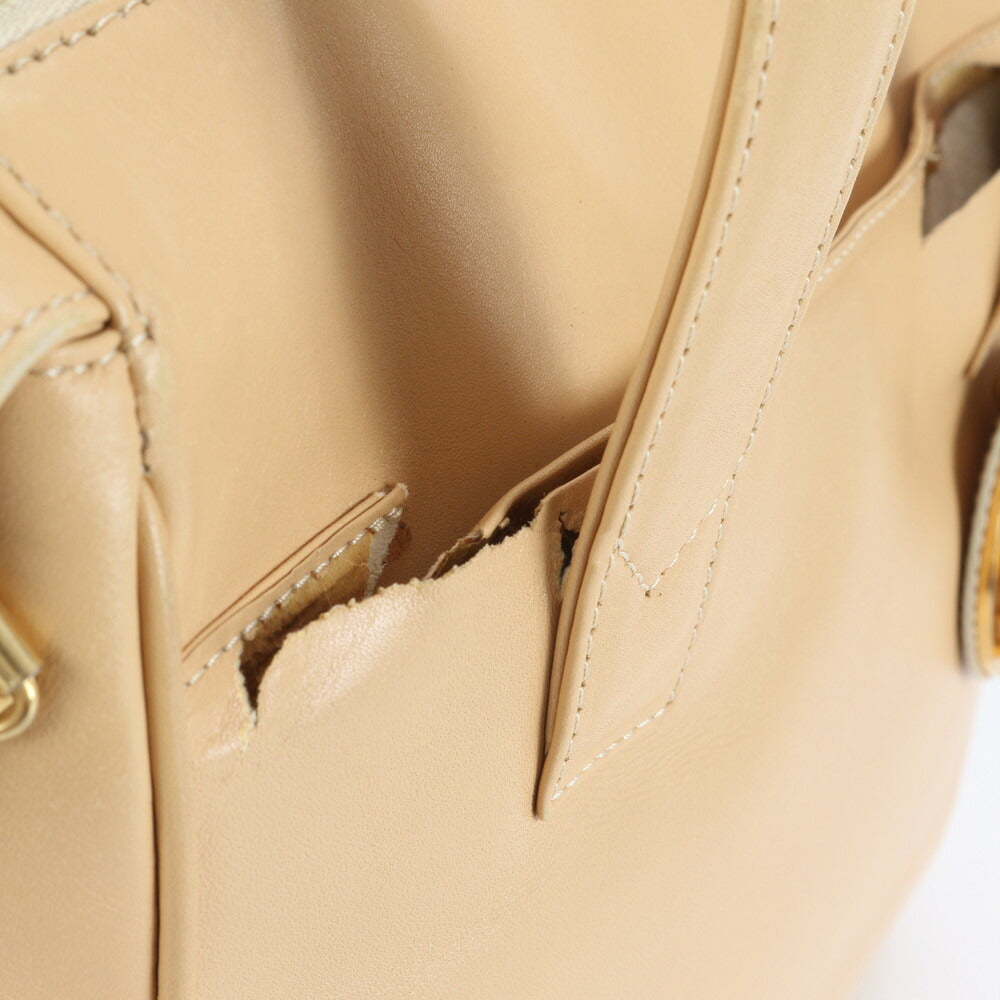 クリスチャンディオール レディディオール レザー ハンドバッグ トート ベージュ ゴールド 金具 本革 レディース EEE CV5-5