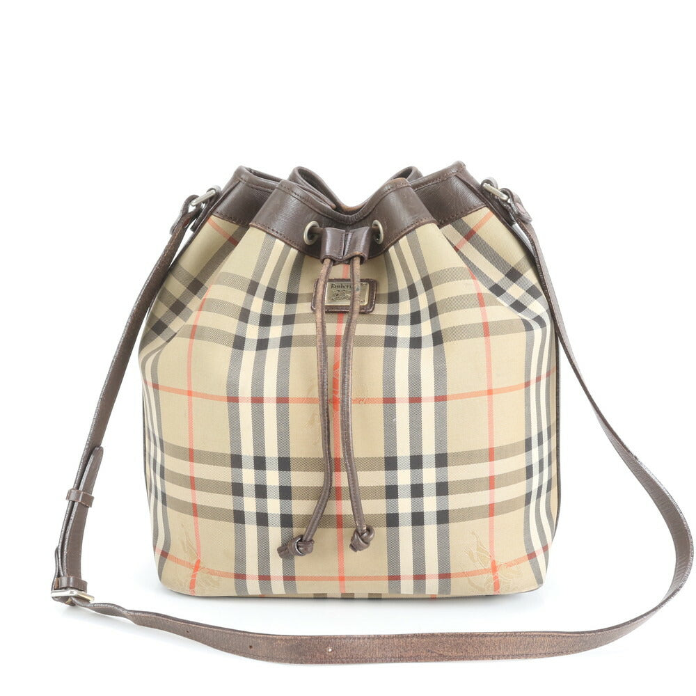 極美品 バーバリー ノバ チェック シャドーホース 巾着 レザー ショルダーバッグ 斜め掛け クロスボディ レディース ERE CV10-7