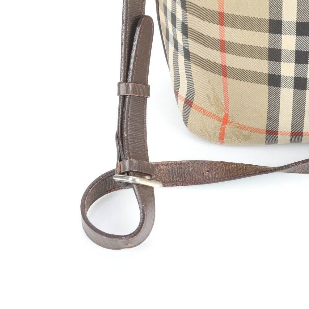 極美品 バーバリー ノバ チェック シャドーホース 巾着 レザー ショルダーバッグ 斜め掛け クロスボディ レディース ERE CV10-7