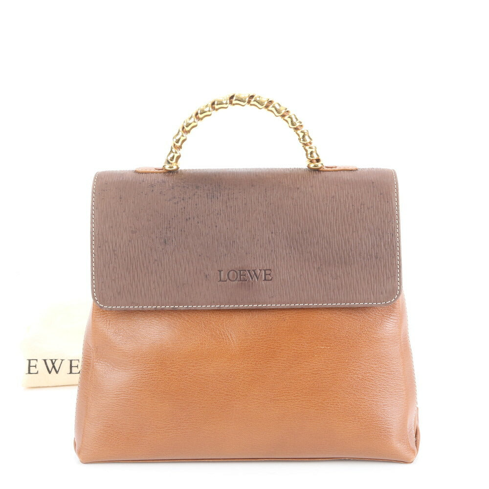 美品 ヴィンテージ ロエベ ベラスケス ツイスト トップハンドル レザー ハンドバッグ トート ブラウン 茶色 レディース ERE CV10-8