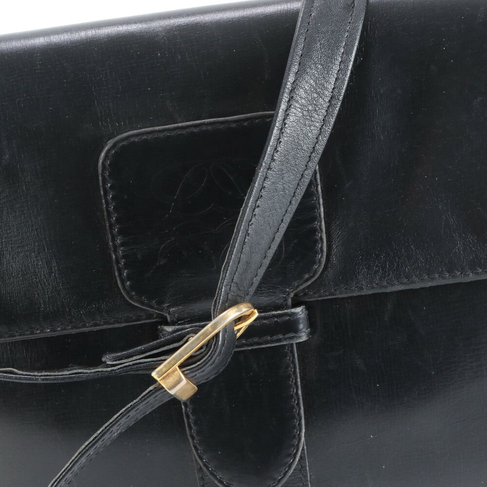 美品 ヴィンテージ ロエベ アナグラム レザー ショルダーバッグ ブラック 黒 ビジネス 通勤 トート メンズ ERE CV6-3