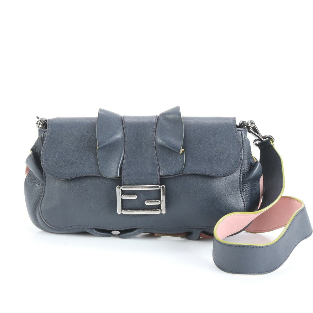 極美品 フェンディ ウェーブ リボン フリル マンマ バゲット 8BR600 レザー ショルダーバッグ 斜め掛け レディース ERE CV12-2