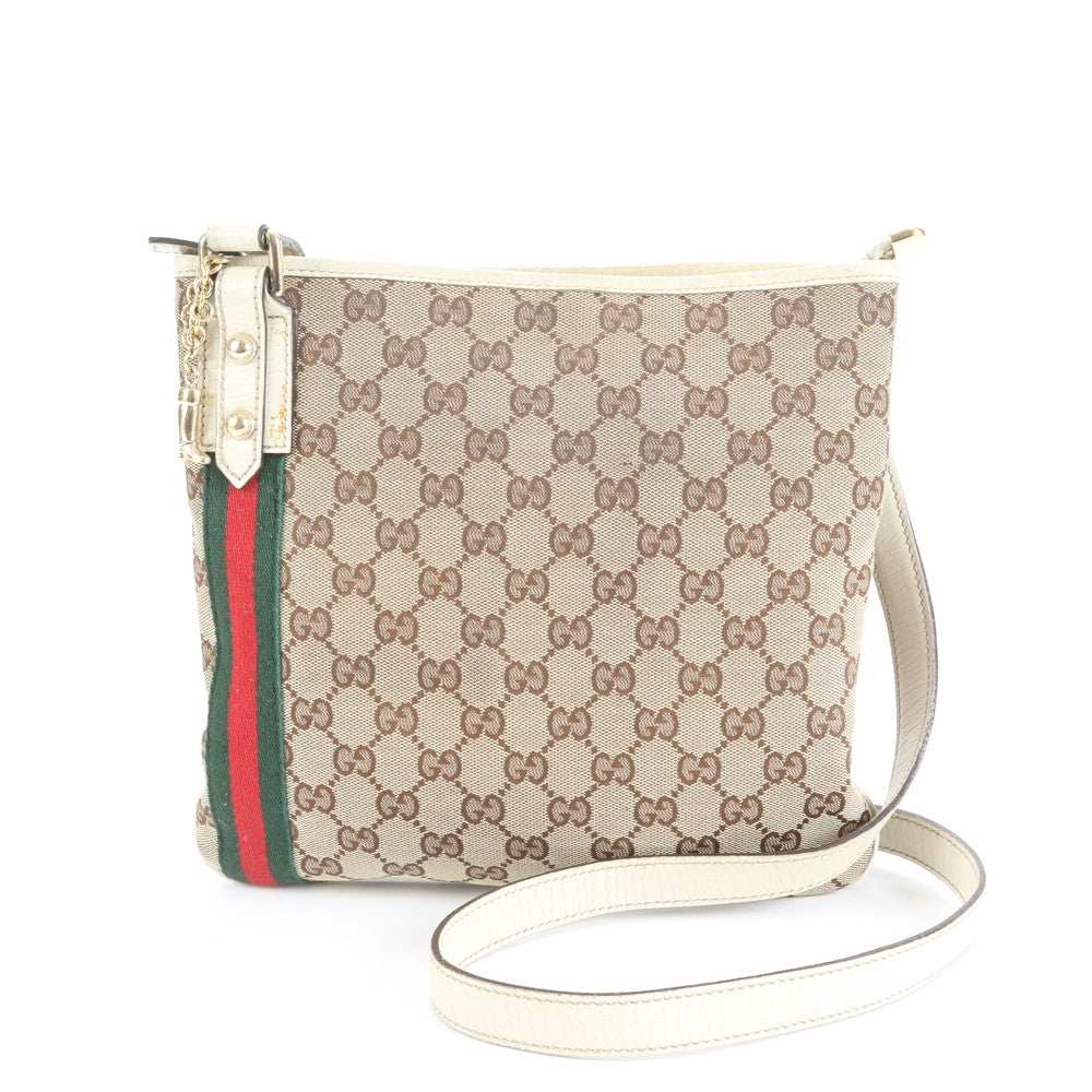 極美品 グッチ GG キャンバス シェリー ライン レザー ショルダーバッグ 斜め掛け ハンド トート 144388 レディース EUE CV14-2