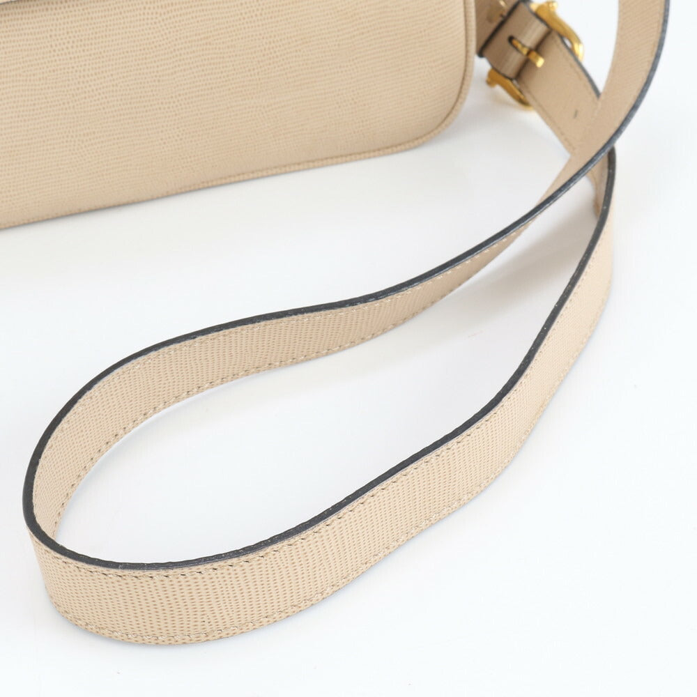 極美品 ヴィンテージ セリーヌ サークルロゴ レザー ショルダーバッグ 斜め掛け クロスボディ ベージュ レディース EUE CV14-4