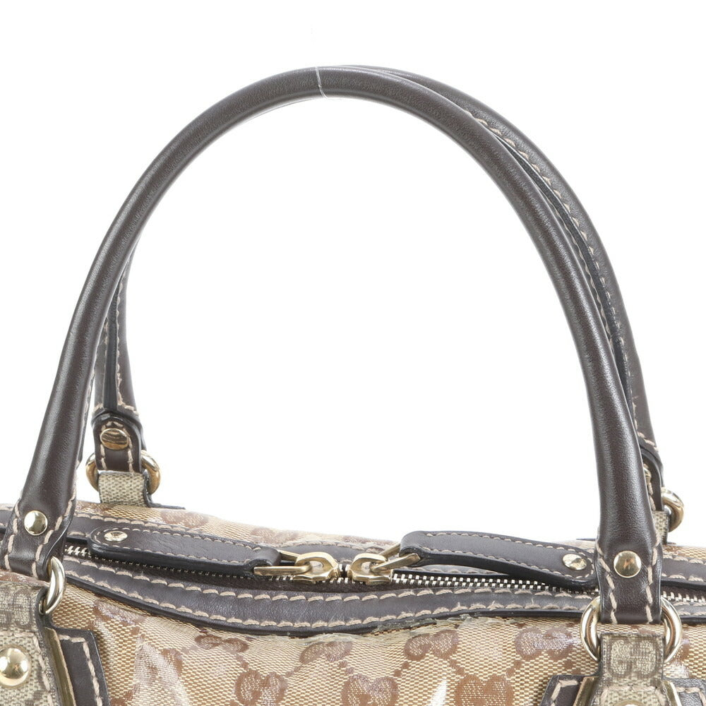 美品 グッチ GG クリスタル ミニ ボストン レザー トート バッグ 肩掛け ショルダー ハンド 223962 レディース EEE CV13-10