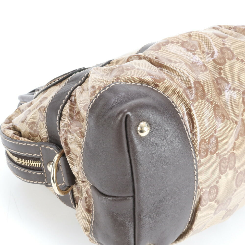 美品 グッチ GG クリスタル ミニ ボストン レザー トート バッグ 肩掛け ショルダー ハンド 223962 レディース EEE CV13-10