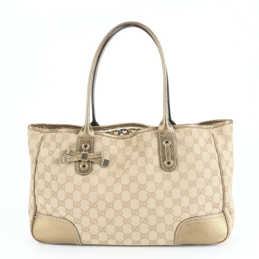 極美品 グッチ GG キャンバス プリンシー リボン レザー トート バッグ 肩掛け ショルダー ハンド 163805 A4 レディース EUE CV17-9