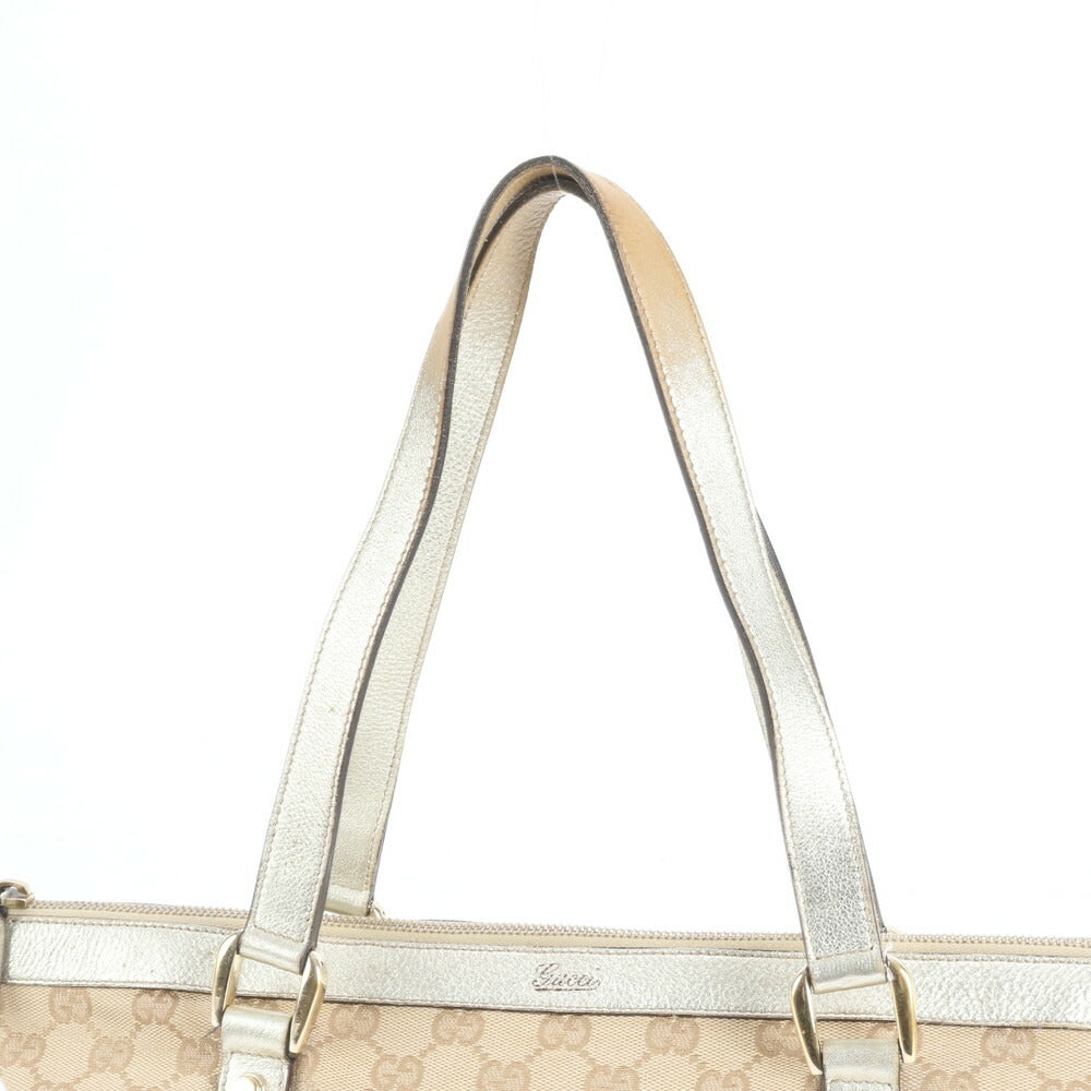 極美品 グッチ GG キャンバス アビー レザー トート バッグ 肩掛け ショルダー ハンド ベージュ 141470 レディース EUE CV19-7