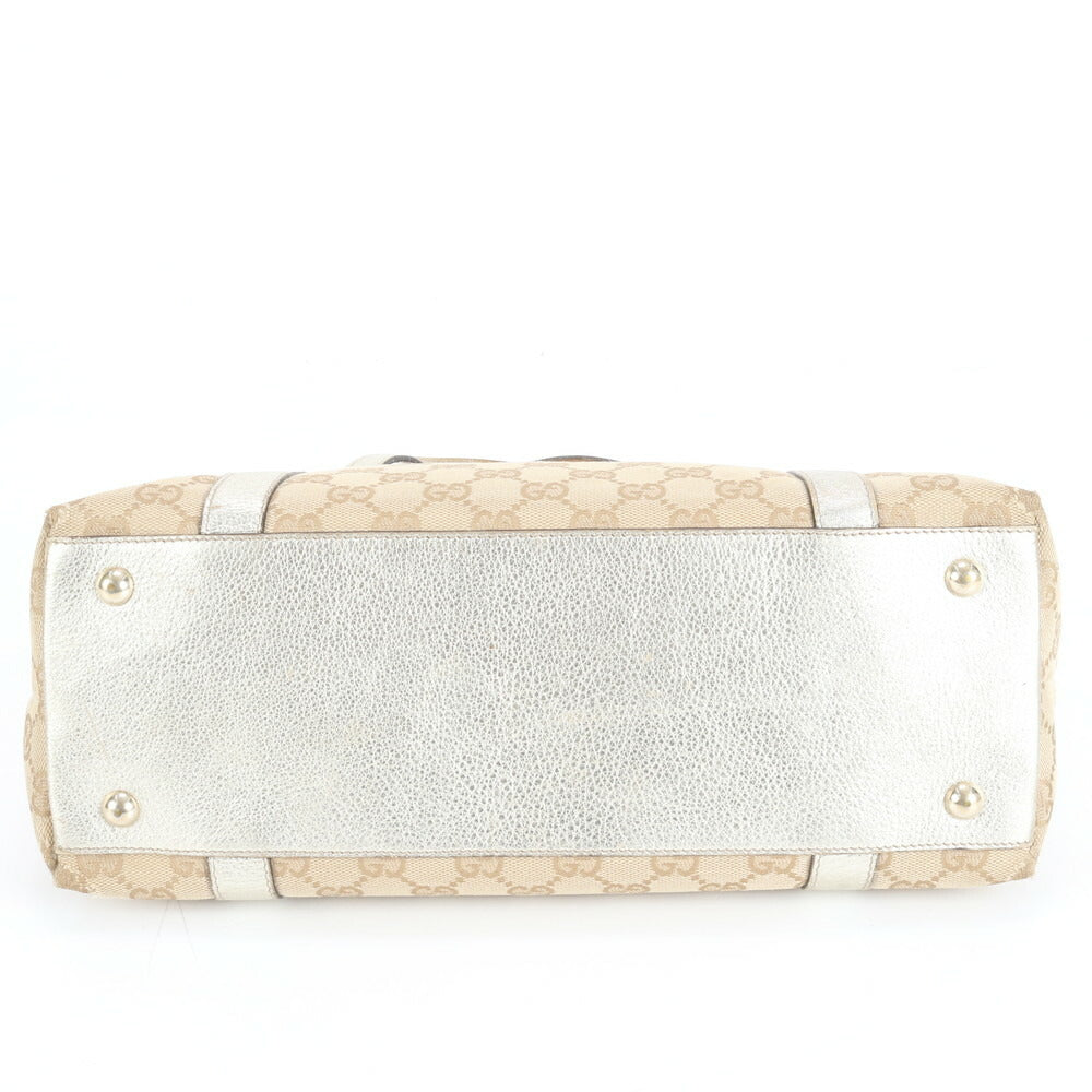 極美品 グッチ GG キャンバス アビー レザー トート バッグ 肩掛け ショルダー ハンド ベージュ 141470 レディース EUE CV19-7