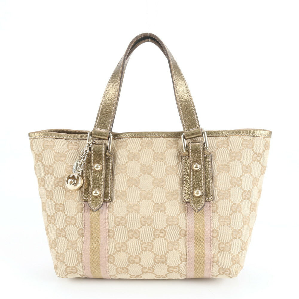 極美品 グッチ チャーム GG キャンバス 139261 レザー トート バッグ 肩掛け ショルダー ハンド ベージュ 本革 レディース EUE CV20-2