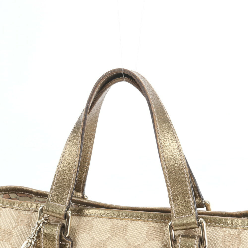 極美品 グッチ チャーム GG キャンバス 139261 レザー トート バッグ 肩掛け ショルダー ハンド ベージュ 本革 レディース EUE CV20-2