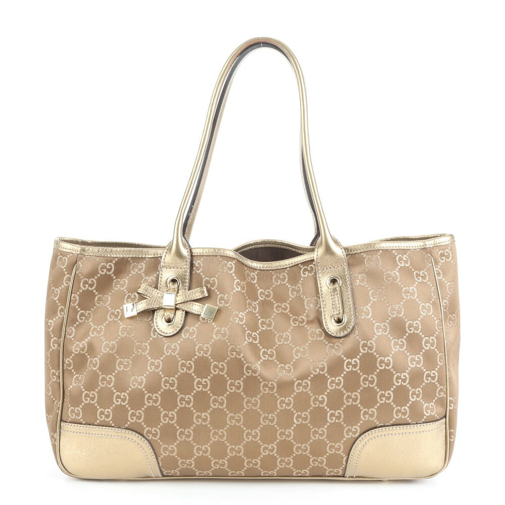 極美品 グッチ GG サテン プリンシー レザー トート バッグ 肩掛け ショルダー ハンド A4 163805 ブラウン レディース EUE CV18-8