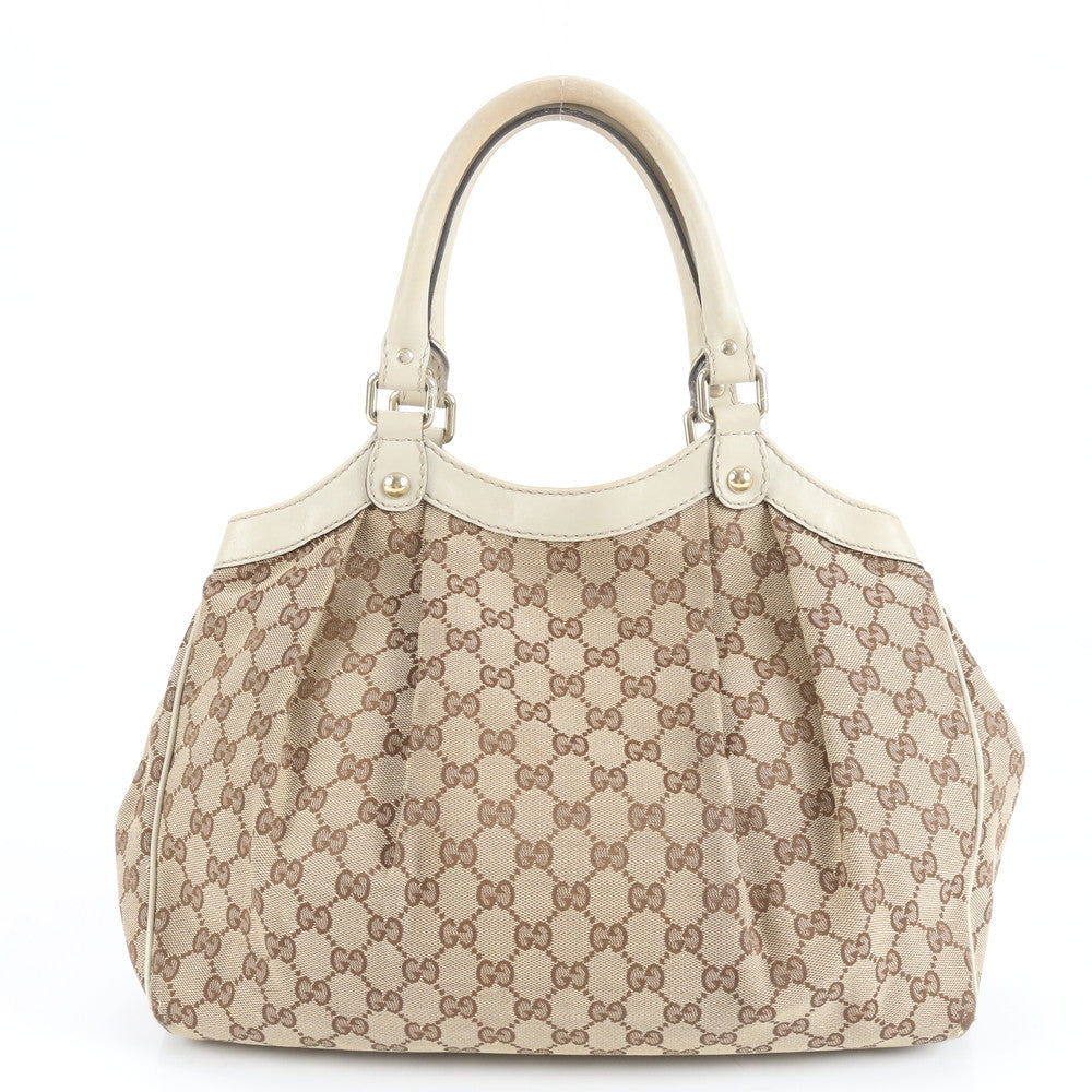 美品 グッチ GG キャンバス スーキー レザー トート バッグ 肩掛け ショルダー ハンド 211944 ベージュ レディース ERE CV33-8