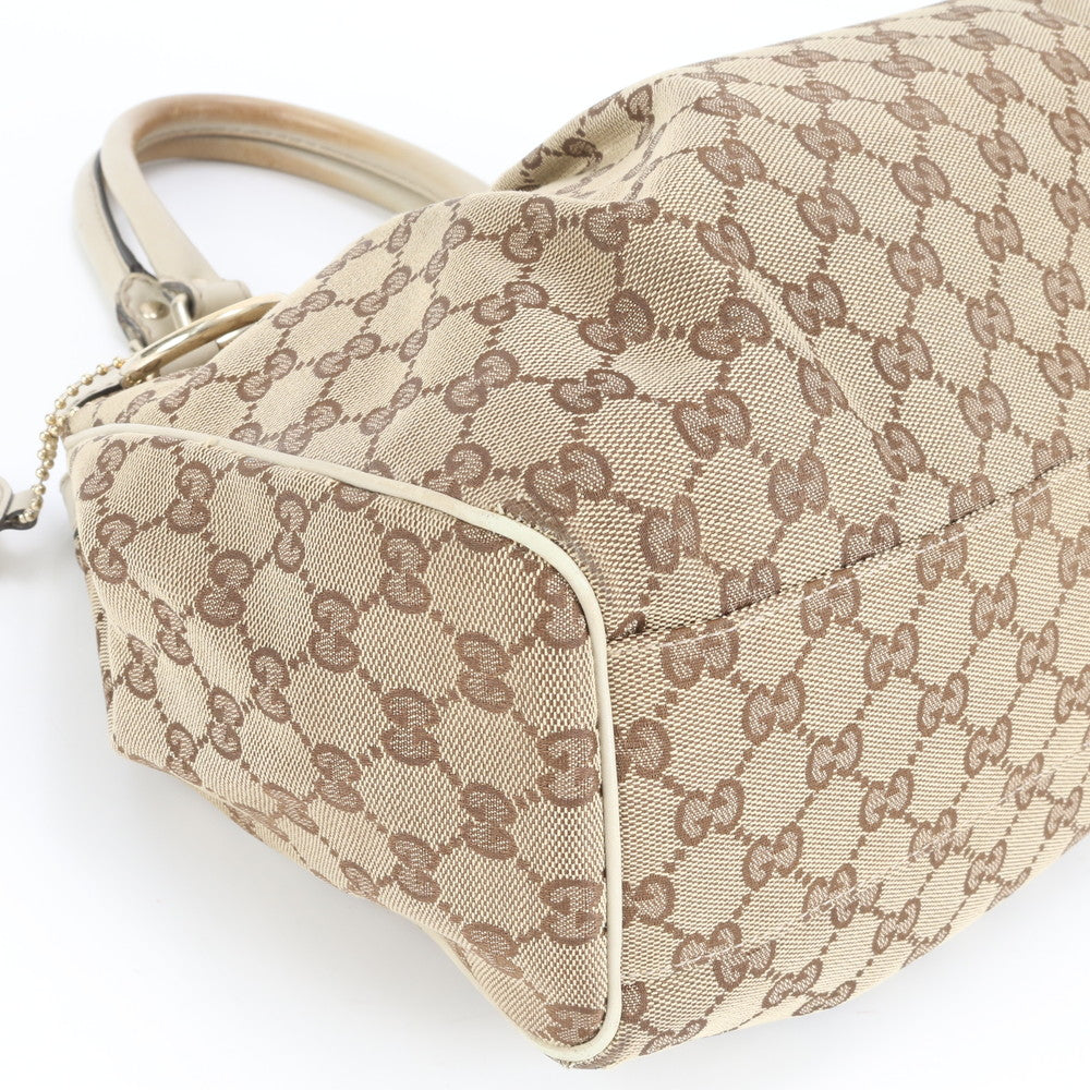 美品 グッチ GG キャンバス スーキー レザー トート バッグ 肩掛け ショルダー ハンド 211944 ベージュ レディース ERE CV33-8