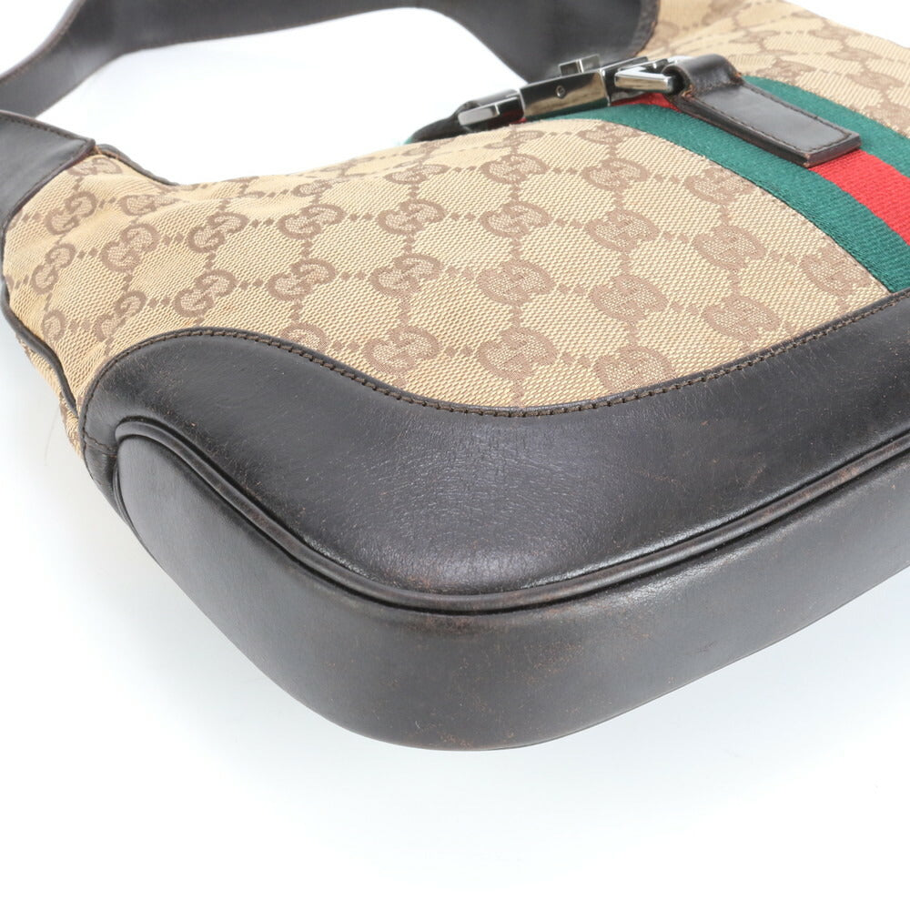 美品 グッチ GG キャンバス シェリー ライン ジャッキー 001 3306 レザー ショルダーバッグ 肩掛け トート レディース ERE CV34-2