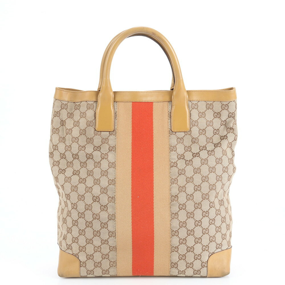 美品 グッチ GG キャンバス シェリー ライン レザー トート バッグ ショルダー ビジネス 通勤 書類鞄 A4 002 1093 メンズ EEE CV23-4