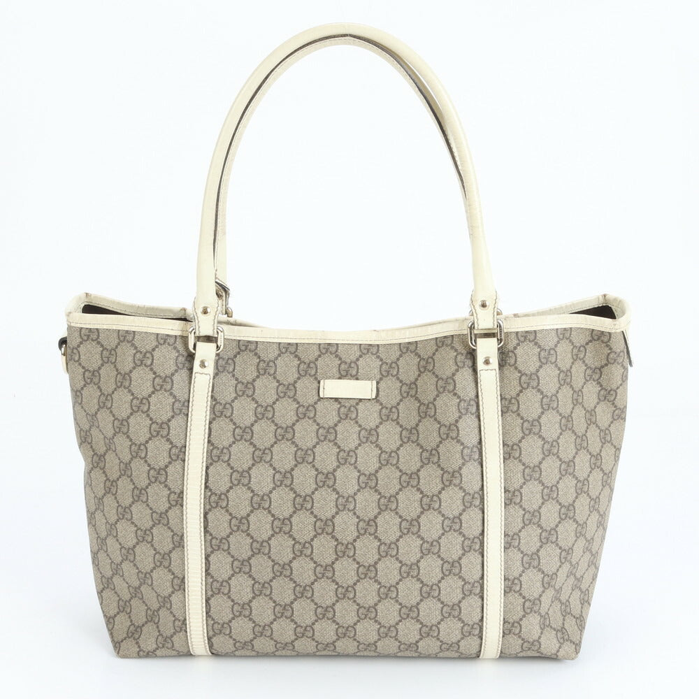 美品 グッチ GG スプリーム レザー トート バッグ 肩掛け ショルダー ハンド A4 197953 ベージュ レディース ERE CV32-9
