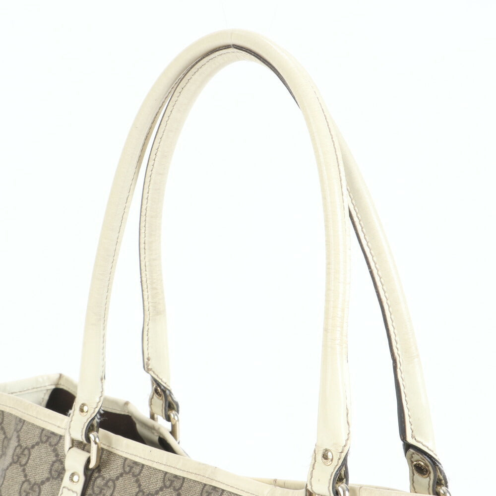 美品 グッチ GG スプリーム レザー トート バッグ 肩掛け ショルダー ハンド A4 197953 ベージュ レディース ERE CV32-9