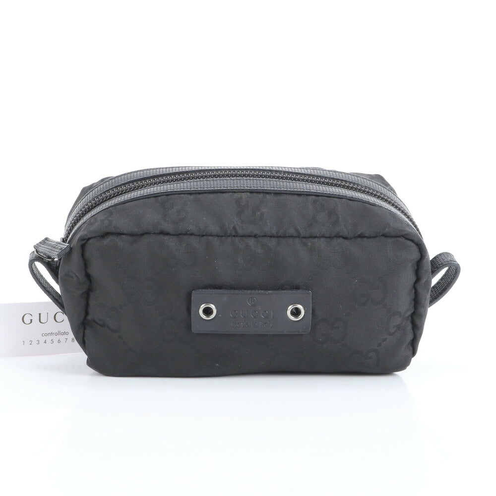 極美品 グッチ コントロールカード付 GG ナイロン 224088 レザー 化粧 トラベル メイク ポーチ ブラック 黒 レディース ERE CV33-3