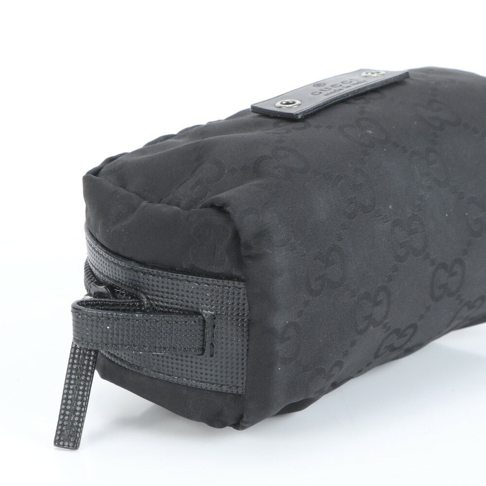 極美品 グッチ コントロールカード付 GG ナイロン 224088 レザー 化粧 トラベル メイク ポーチ ブラック 黒 レディース ERE CV33-3