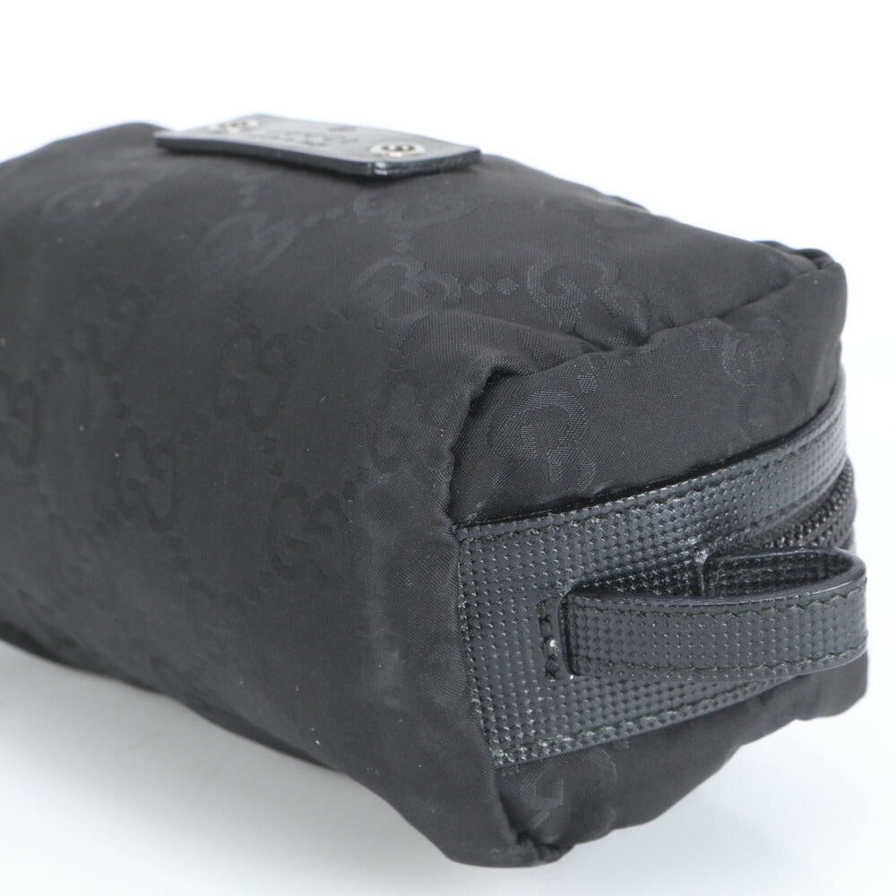 極美品 グッチ コントロールカード付 GG ナイロン 224088 レザー 化粧 トラベル メイク ポーチ ブラック 黒 レディース ERE CV33-3