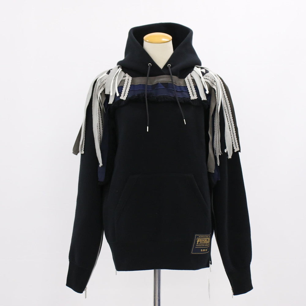 美品 サカイ × ペンドルトン プルオーバーパーカー サイドジップ 長袖 トップス アパレル ブラック ファッション メンズ EEE BQ19-10