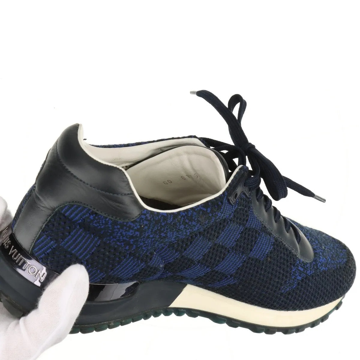 美品 ルイヴィトン ダミエ ランアウェイライン ニット 9 27.5cm GO0175 スニーカー 靴 シューズ 紳士 ネイビー メンズ MMM CR51-1