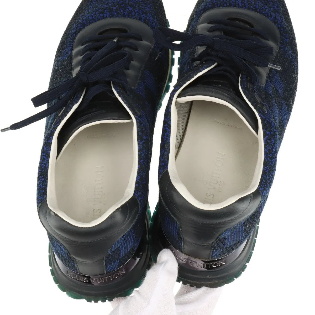 美品 ルイヴィトン ダミエ ランアウェイライン ニット 9 27.5cm GO0175 スニーカー 靴 シューズ 紳士 ネイビー メンズ MMM CR51-1