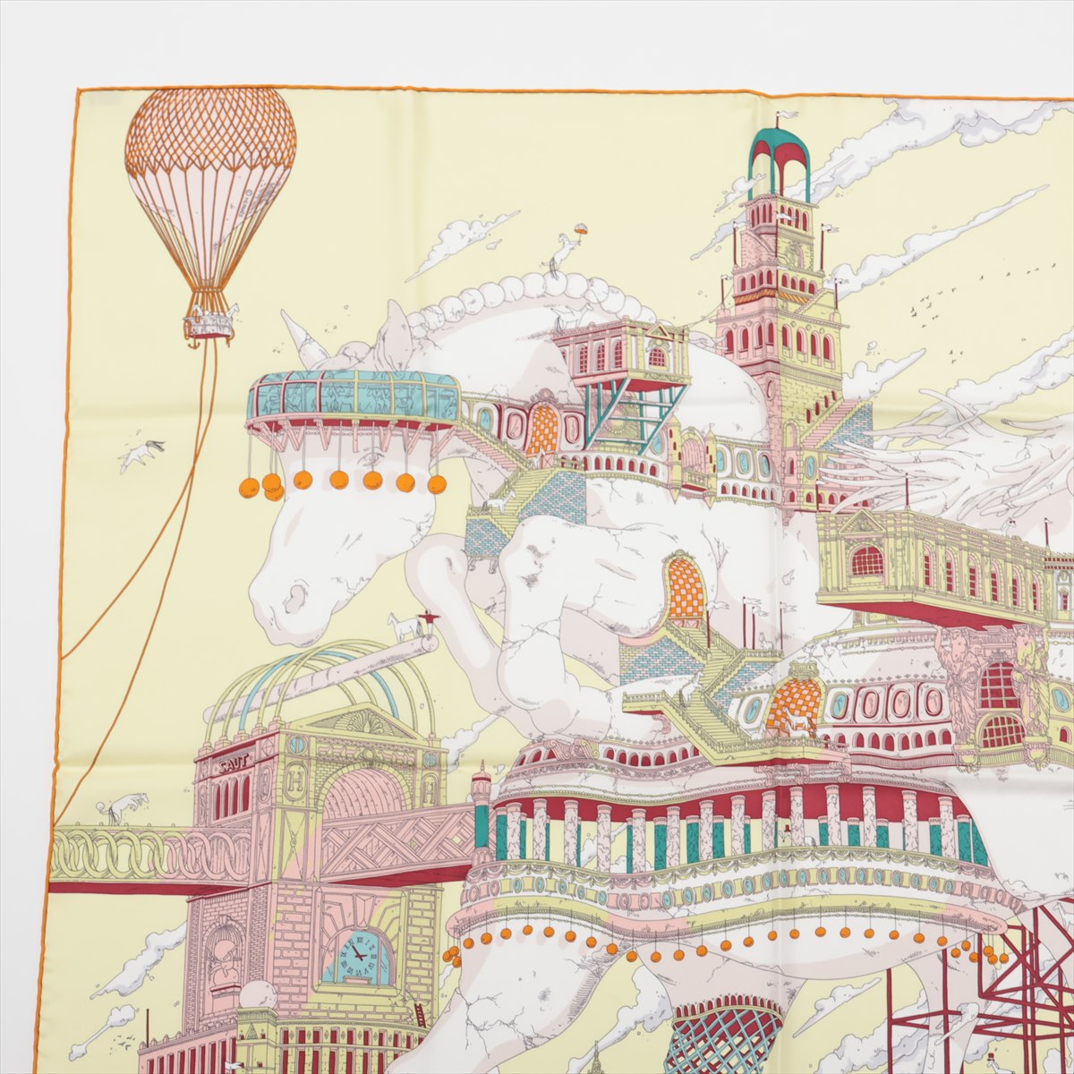 新品同様 エルメス タグ付 カレ 90 HIPPOPOLIS イポポリス スカーフ シルク 100％ Cマーク 絹 ストール レディース EEE BA13-10