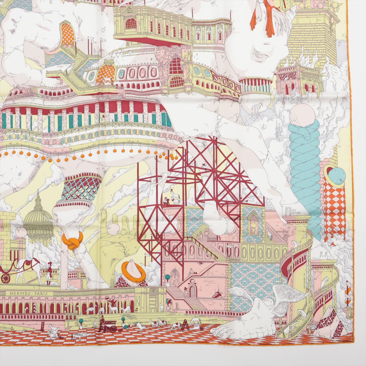 新品同様 エルメス タグ付 カレ 90 HIPPOPOLIS イポポリス スカーフ シルク 100％ Cマーク 絹 ストール レディース EEE BA13-10