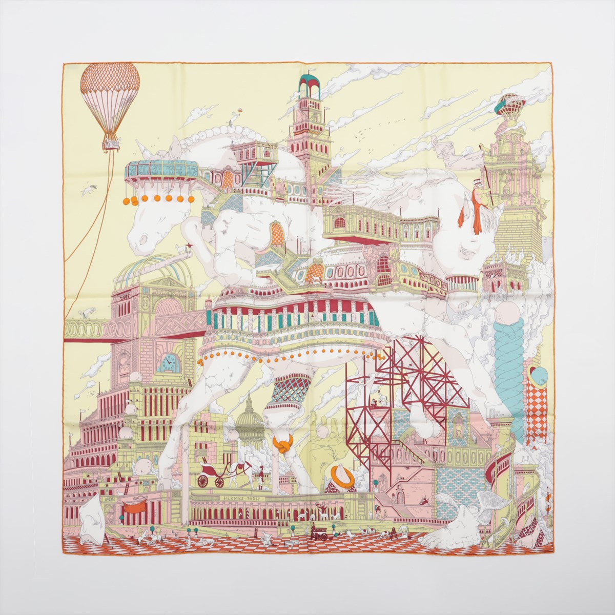 新品同様 エルメス タグ付 カレ 90 HIPPOPOLIS イポポリス スカーフ シルク 100％ Cマーク 絹 ストール レディース EEE BA13-10