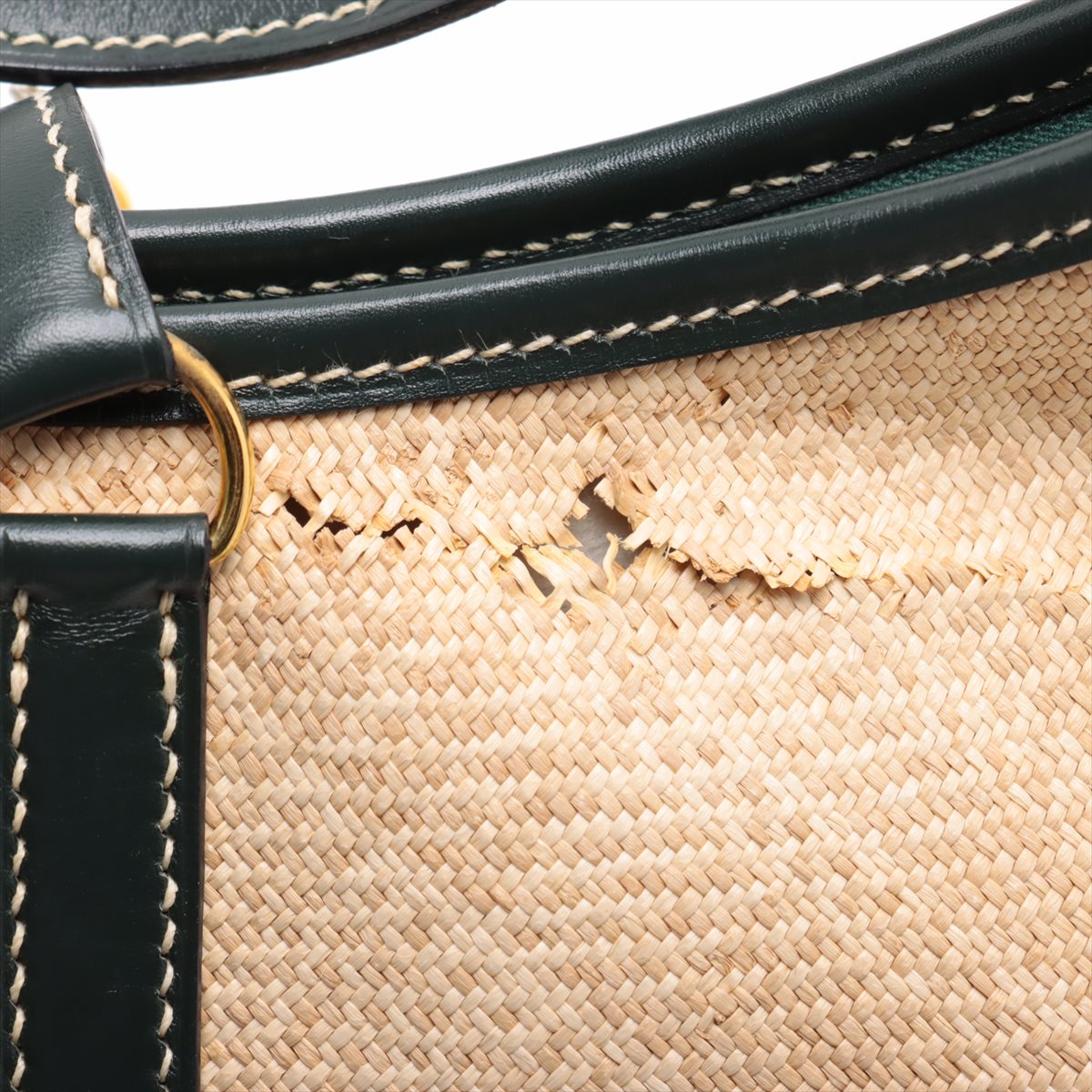 エルメス トリム 31 ストロー レザー ショルダーバッグ 肩掛け ベージュ グリーン トート ハンド レディース MMM BT30-133