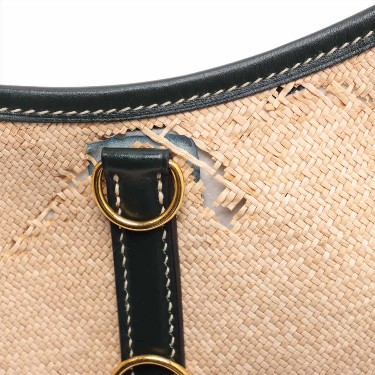 エルメス トリム 31 ストロー レザー ショルダーバッグ 肩掛け ベージュ グリーン トート ハンド レディース MMM BT30-133