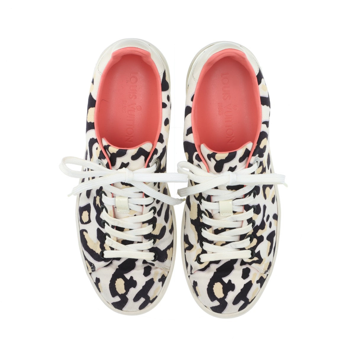 美品 ルイヴィトン レオパード 豹柄 ローカット スニーカー レースアップ 靴 フラット シューズ キャンバス レディース EEE BT30-44