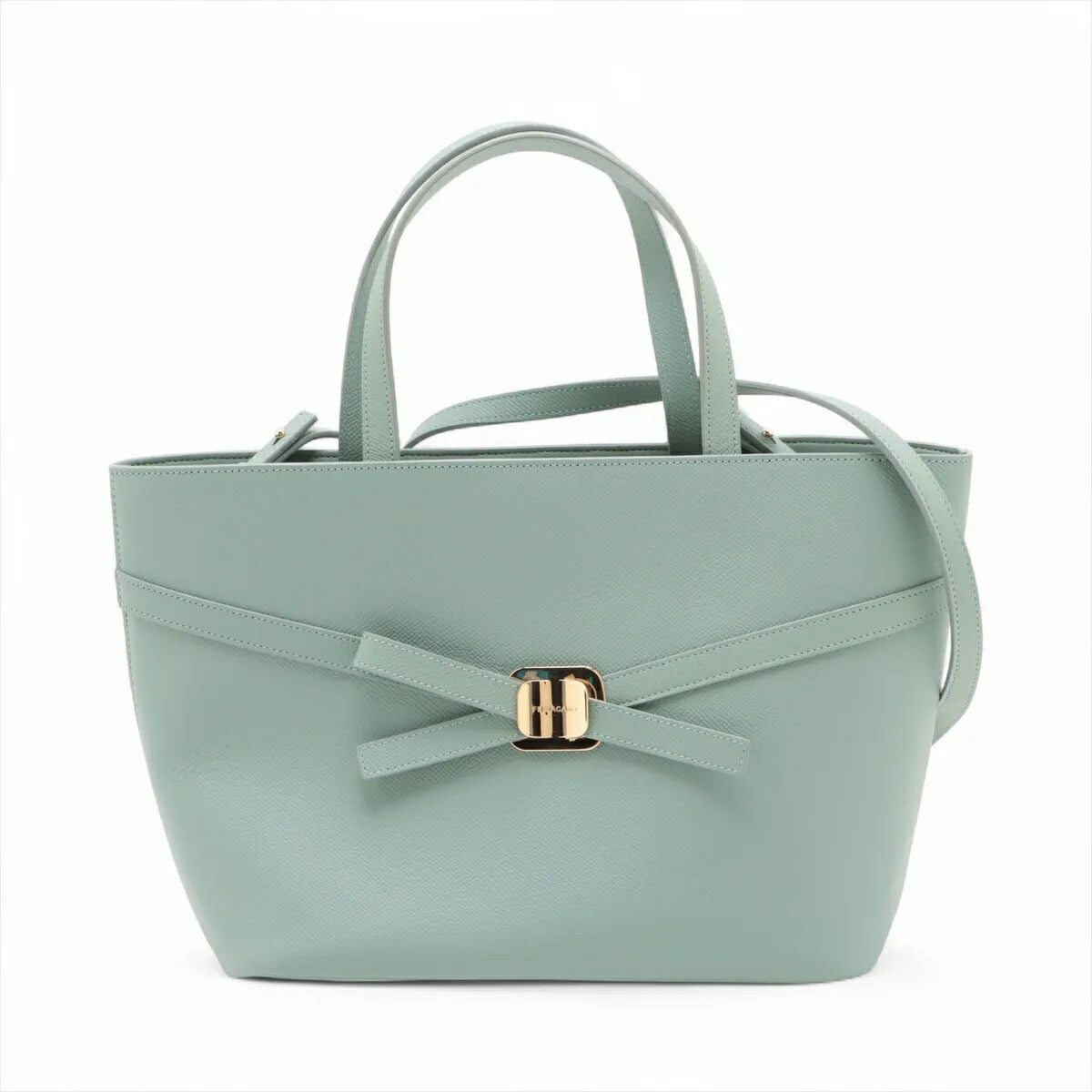 未使用 サルヴァトーレフェラガモ ヴァラ レザー 2WAY ハンドバッグ 斜め掛け ハンド ライトブルー レディース MMM CI50-21