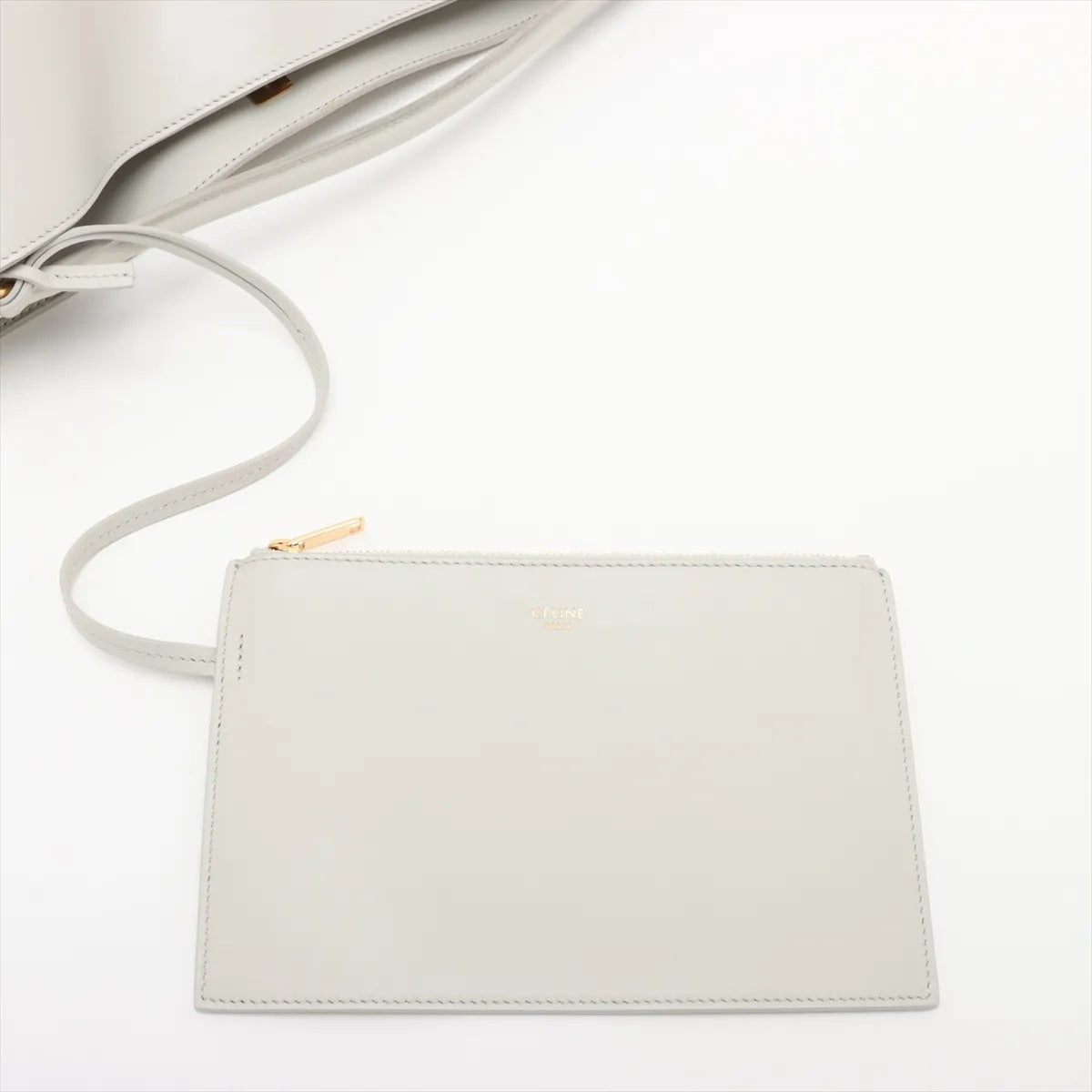 美品 セリーヌ ティーン バケット16 ホワイト レザー 2WAY ショルダーバッグ 斜め掛け ハンド 本革 レディース MMM CN50-12