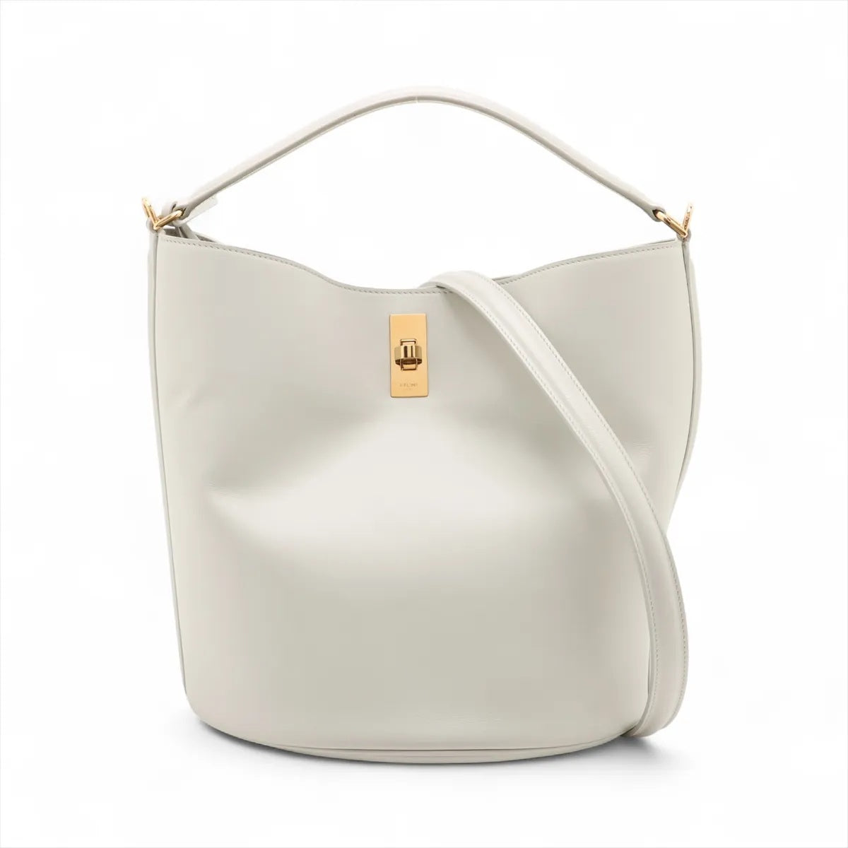 美品 セリーヌ ティーン バケット16 ホワイト レザー 2WAY ショルダーバッグ 斜め掛け ハンド 本革 レディース MMM CN50-12